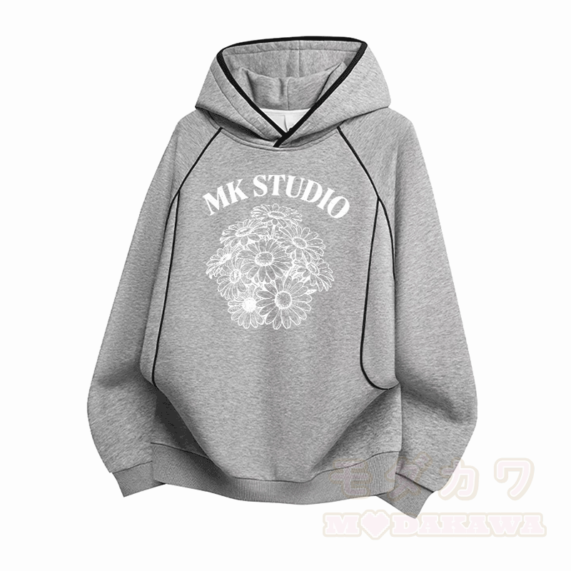 MK STUDIO Daisy Graphic Modakawa Raglan Sleeve Oversized Pullover Hoodie - Grau - 3XL - image 3