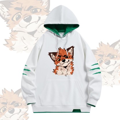MODAKAWA X atka Lustiger Fuchs-Print Oversized Pullover Hoodie mit Kontrastfutter - White - 4XL - image 2