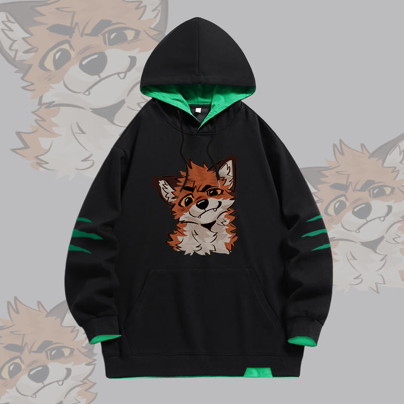 MODAKAWA X atka Lustiger Fuchs-Print Oversized Pullover Hoodie mit Kontrastfutter - Black - 4XL - image 1