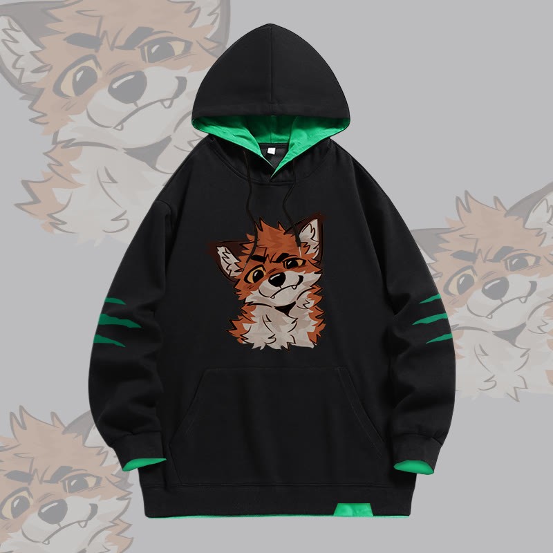 MODAKAWA X atka Lustiger Fuchs-Print Oversized Pullover Hoodie mit Kontrastfutter - Black - 4XL - image 1