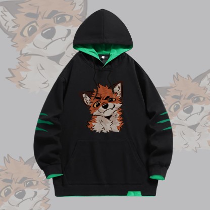 MODAKAWA X atka Lustiger Fuchs-Print Oversized Pullover Hoodie mit Kontrastfutter - Black - 4XL - image 1