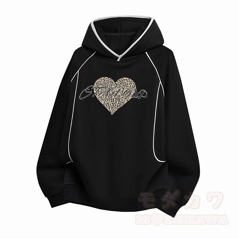 Modakawa Oversize-Pullover-Hoodie mit Leopardenherz-Grafik und Raglanärmeln - Schwarz - 3XL - image 2