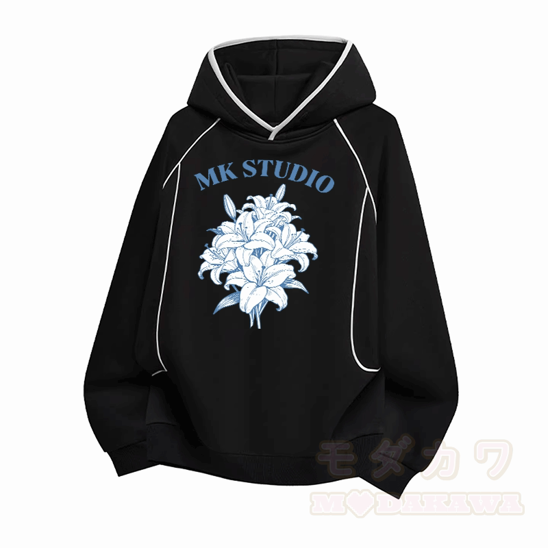 Pretty Lily Graphic Modakawa Raglan Sleeve Oversized Pullover Hoodie - Schwarz - 3XL - image 2