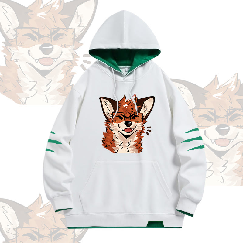MODAKAWA X atka Fuchs mit Brille Grafik Oversized Pullover Hoodie mit Kontrastfutter - White - 4XL - image 1
