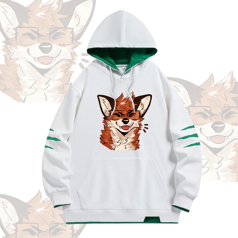 MODAKAWA X atka Fuchs mit Brille Grafik Oversized Pullover Hoodie mit Kontrastfutter - White - 4XL - image 1