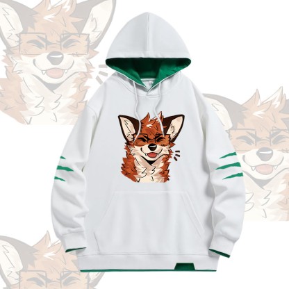 MODAKAWA X atka Fuchs mit Brille Grafik Oversized Pullover Hoodie mit Kontrastfutter - White - 4XL - image 1