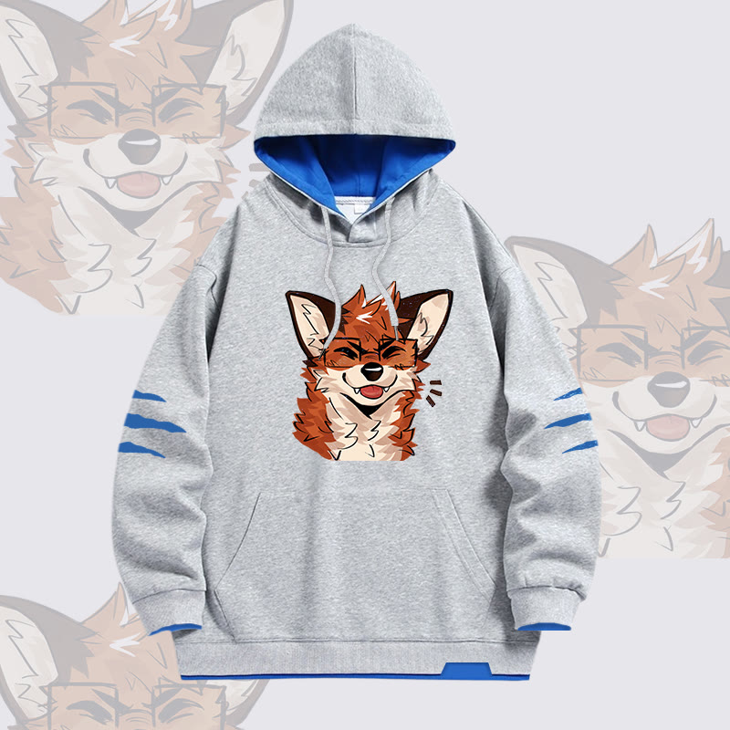 MODAKAWA X atka Fuchs mit Brille Grafik Oversized Pullover Hoodie mit Kontrastfutter - Grey - 4XL - image 3