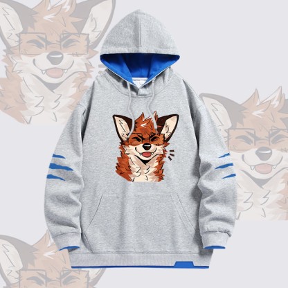 MODAKAWA X atka Fuchs mit Brille Grafik Oversized Pullover Hoodie mit Kontrastfutter - Grey - 4XL - image 3