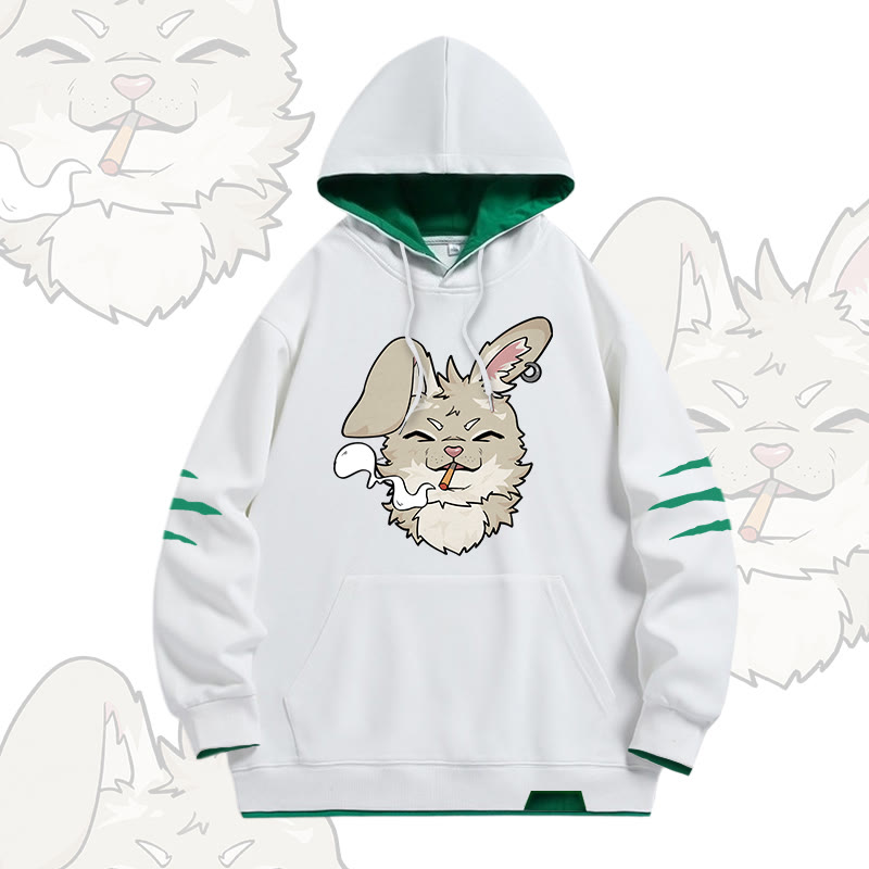 NABI Smoking Bunny Graphic Modakawa Oversized Contrast Lined Pullover Hoodie - White - 4XL - image 1