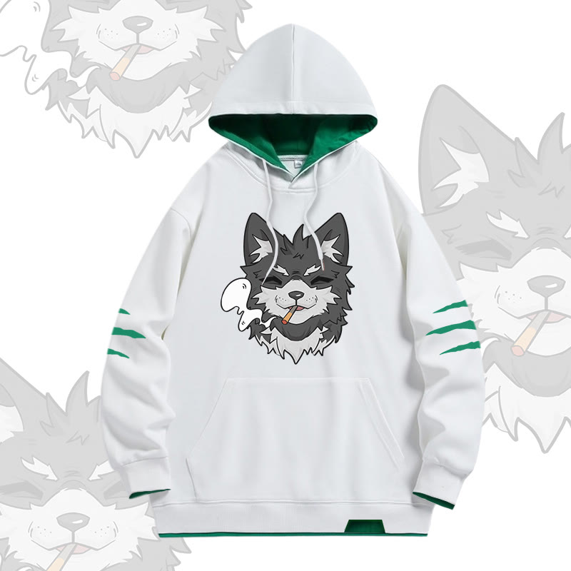 KODA Smoking Puppy Grafik Modakawa Oversized Pullover Hoodie mit Kontrastfutter - White - 4XL - image 2