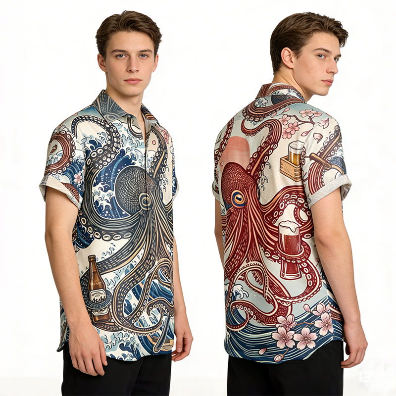 Modakawa Kimono-Hemd mit Oktopus-Grafik - image 1