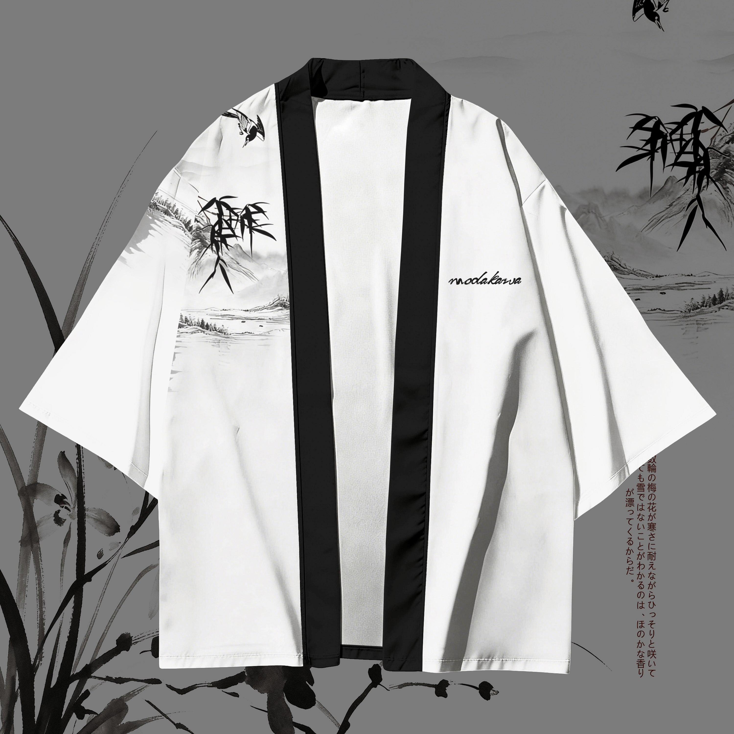 Modakawa-Cardigan mit Tuschemalerei-Grafik, Kimono-Oberbekleidung - image 2