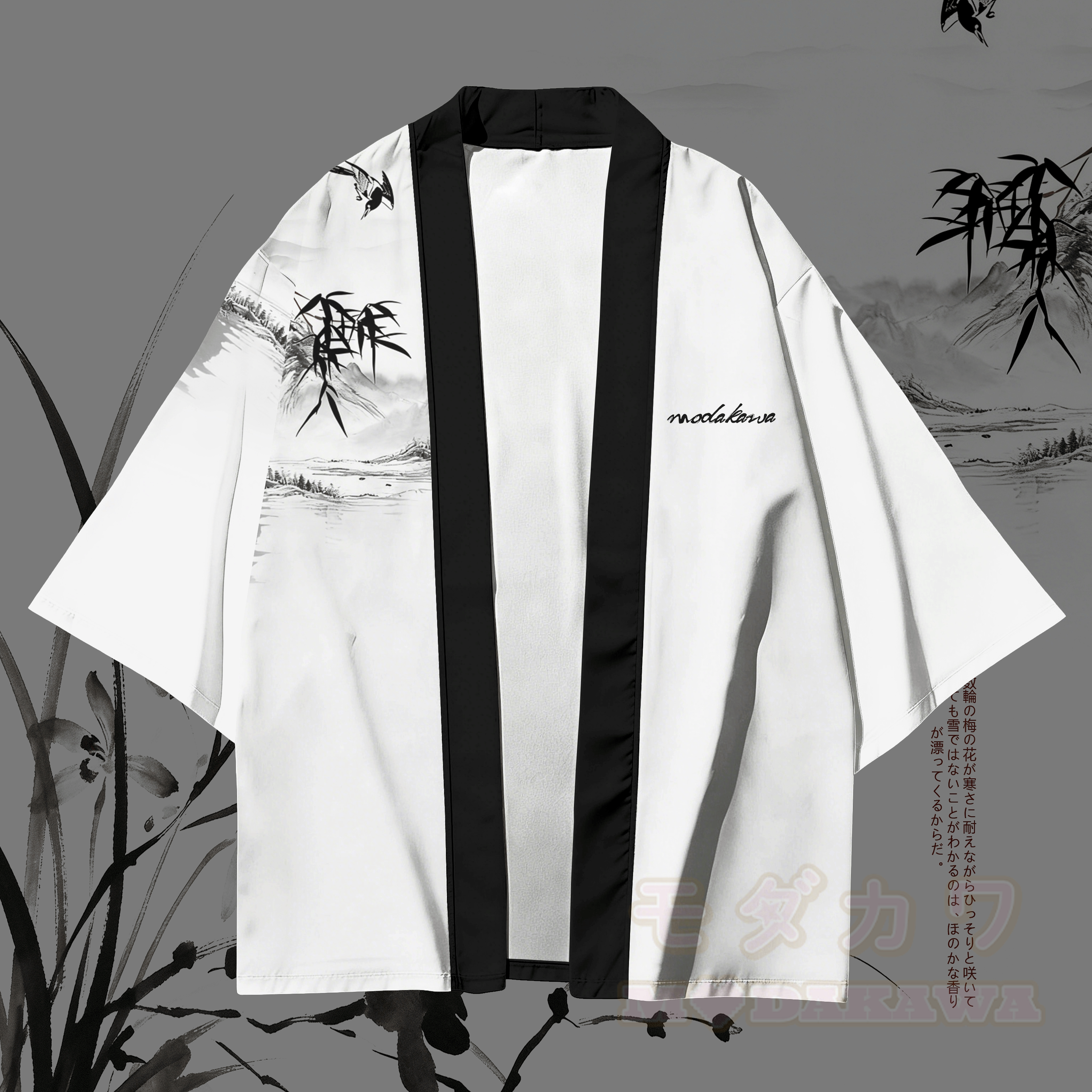 Modakawa-Cardigan mit Tuschemalerei-Grafik, Kimono-Oberbekleidung - image 2