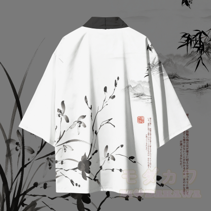 Modakawa-Cardigan mit Tuschemalerei-Grafik, Kimono-Oberbekleidung - image 3