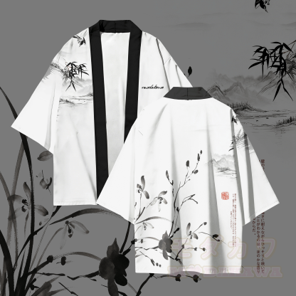 Modakawa-Cardigan mit Tuschemalerei-Grafik, Kimono-Oberbekleidung - Schwarzweiß - 3XL - image 1