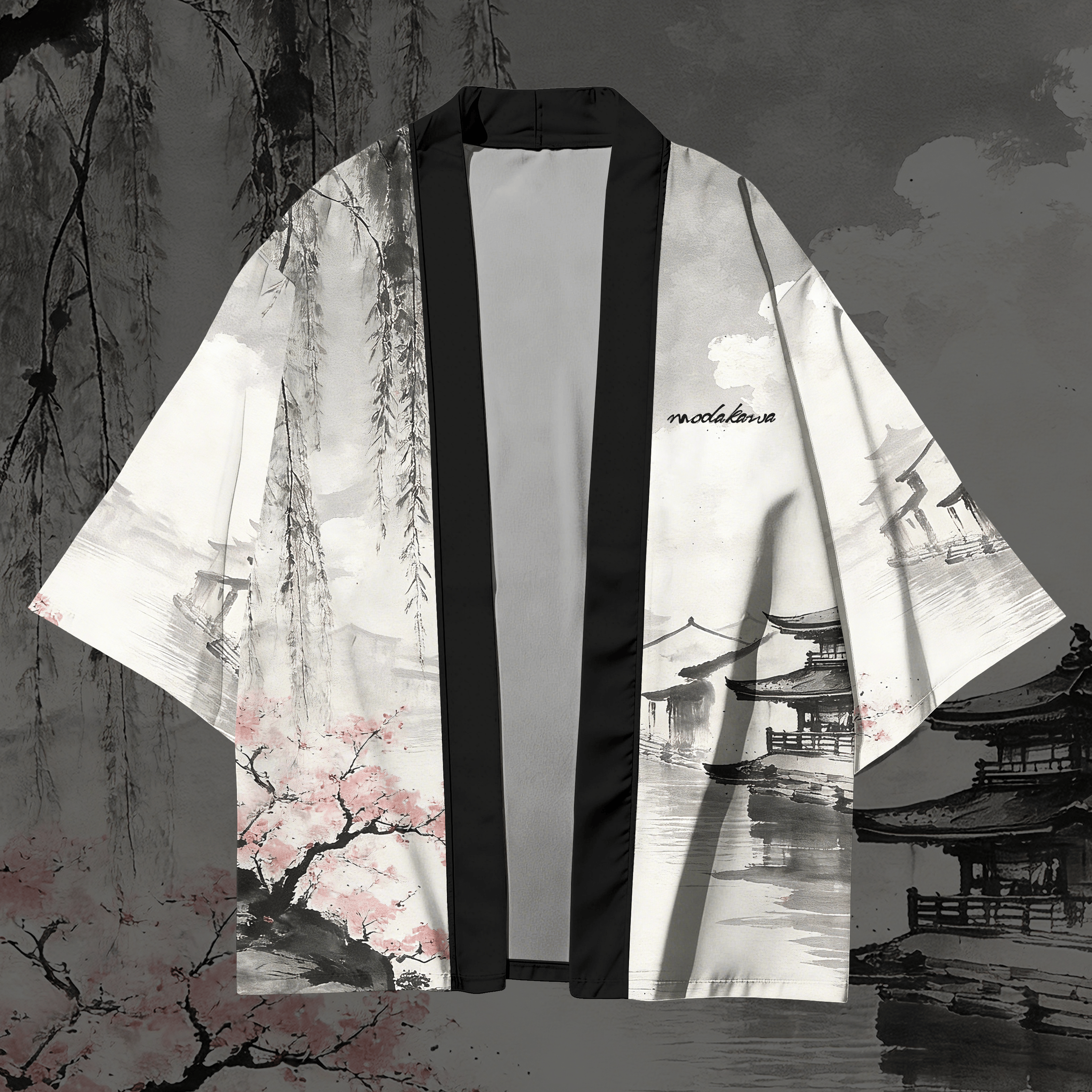 Vintage-Modakawa-Cardigan mit Grafikmuster, Kimono-Oberbekleidung - image 2