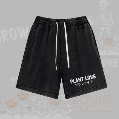 PLANT LOVE Buchstabengrafik Modakawa Vintage Washed Shorts - Schwarz - 3XL - image 2
