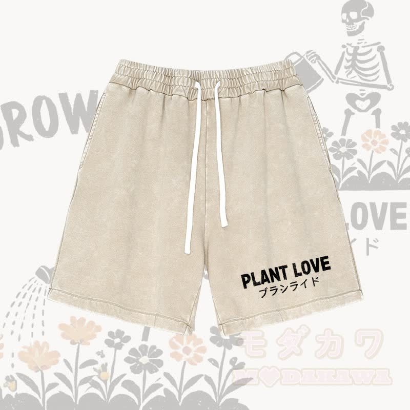 PLANT LOVE Buchstabengrafik Modakawa Vintage Washed Shorts - Aprikose - 3XL - image 3
