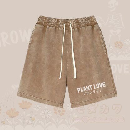 PLANT LOVE Buchstabengrafik Modakawa Vintage Washed Shorts - Braun - 3XL - image 1