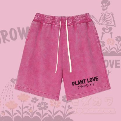 PLANT LOVE Buchstabengrafik Modakawa Vintage Washed Shorts - Rosenrot - 3XL - image 4