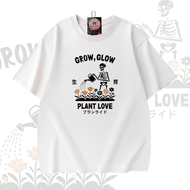 GROW GLOW Skelett-Grafik Modakawa Vintage Washed 100% Baumwoll-T-Shirt - White - 5XL - image 2