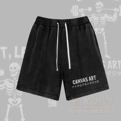 LEINWANDKUNST Buchstabengrafik Modakawa Vintage Washed Shorts - Schwarz - 3XL - image 1