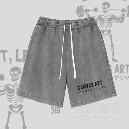 LEINWANDKUNST Buchstabengrafik Modakawa Vintage Washed Shorts - Grau - 3XL - image 3