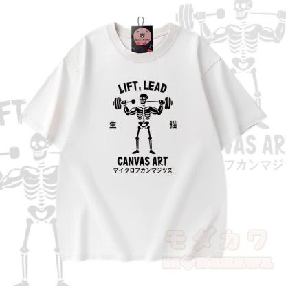 LIFT LEAD CANVAS ART Skelett-Grafik Modakawa Vintage Washed 100% Baumwoll-T-Shirt - Weiß - 5XL - image 3
