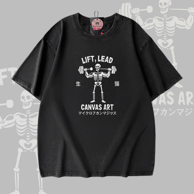 LIFT LEAD CANVAS ART Skelett-Grafik Modakawa Vintage Washed 100% Baumwoll-T-Shirt - Black - 5XL - image 2