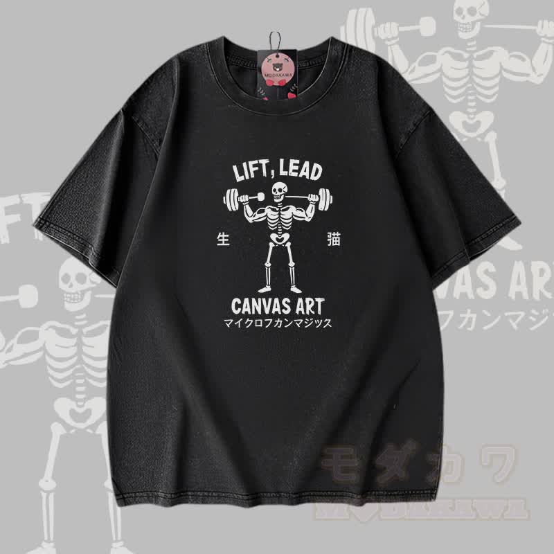 LIFT LEAD CANVAS ART Skelett-Grafik Modakawa Vintage Washed 100% Baumwoll-T-Shirt - Schwarz - 5XL - image 2