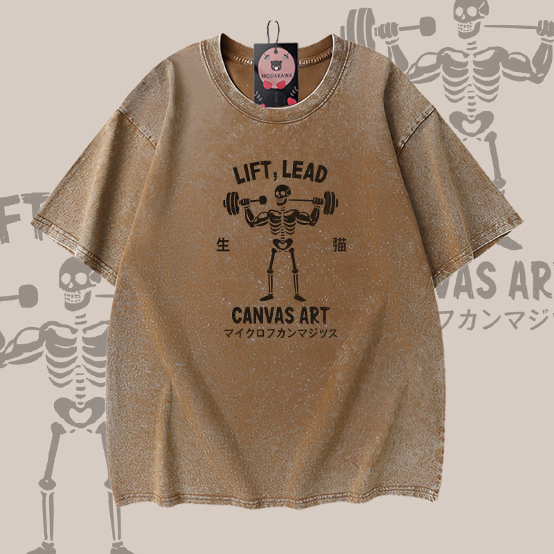 LIFT LEAD CANVAS ART Skelett-Grafik Modakawa Vintage Washed 100% Baumwoll-T-Shirt - Brown - 5XL - image 1