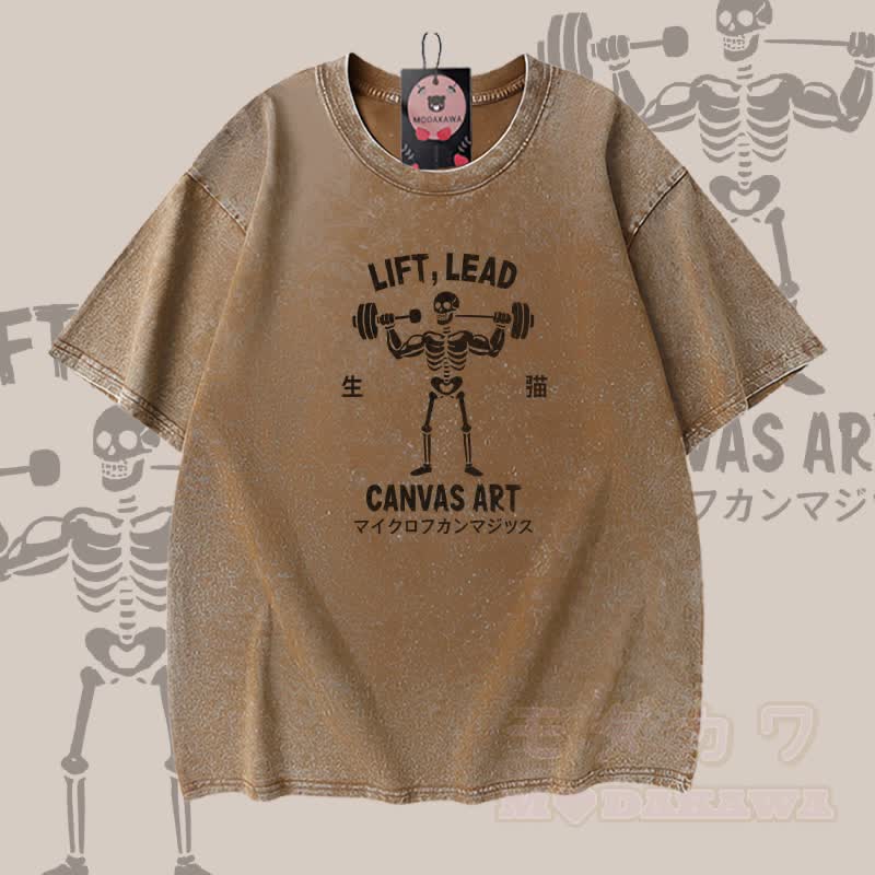 LIFT LEAD CANVAS ART Skelett-Grafik Modakawa Vintage Washed 100% Baumwoll-T-Shirt - Braun - 5XL - image 1