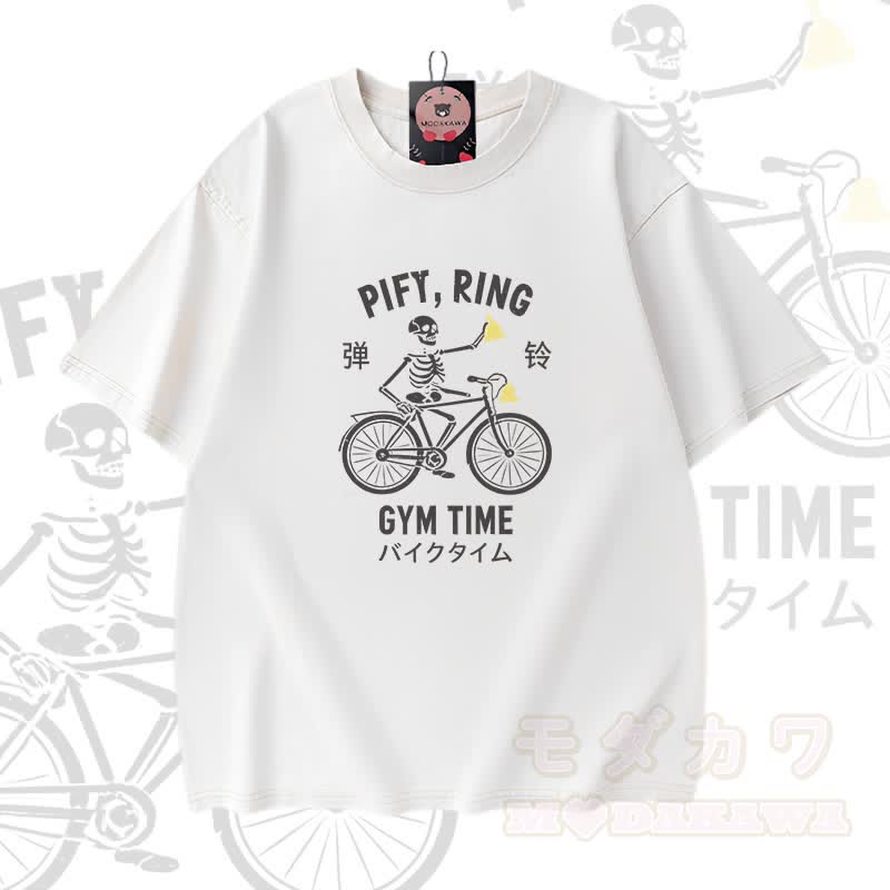 PIFY RING GYM TIME Skelett-Grafik Modakawa Vintage Washed 100% Baumwoll-T-Shirt - Weiß - 5XL - image 2