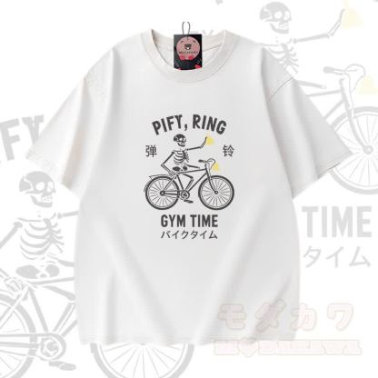 PIFY RING GYM TIME Skelett-Grafik Modakawa Vintage Washed 100% Baumwoll-T-Shirt - Weiß - 5XL - image 2