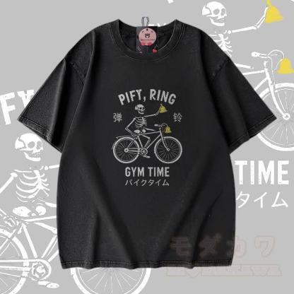 PIFY RING GYM TIME Skelett-Grafik Modakawa Vintage Washed 100% Baumwoll-T-Shirt - Schwarz - 5XL - image 1
