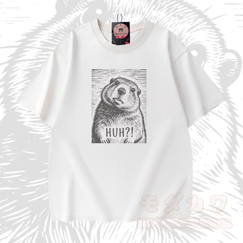 HUH Seeotter-Grafik Modakawa Vintage gewaschenes T-Shirt aus 100 % Baumwolle - Weiß - 5XL - image 2