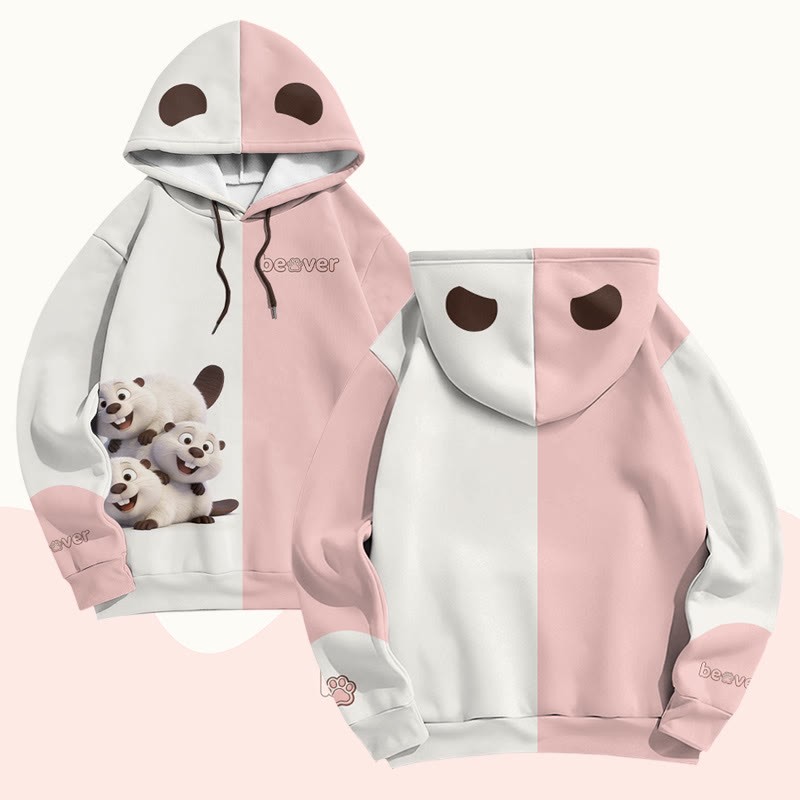 Modakawa Pullover-Hoodie mit lustigem Bibermotiv - Pink - 6XL - image 1