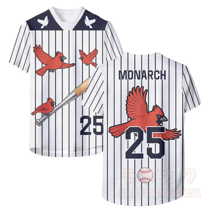 MONARCH Red Bird Striped Number Graphic Modakawa Sports Jersey - Weiß - 6XL - image 1