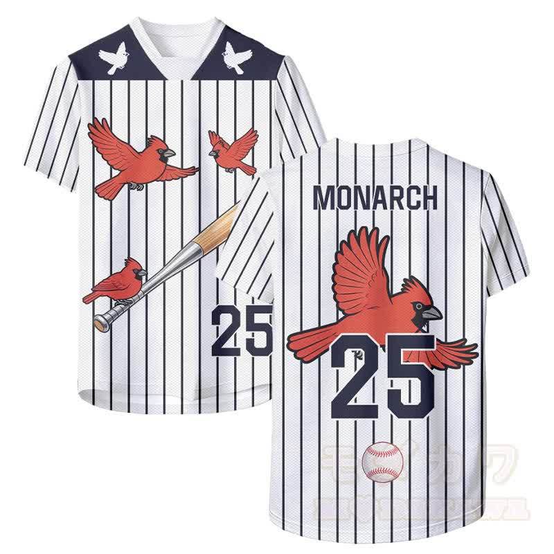 MONARCH Red Bird Striped Number Graphic Modakawa Sports Jersey - Weiß - 6XL - image 1