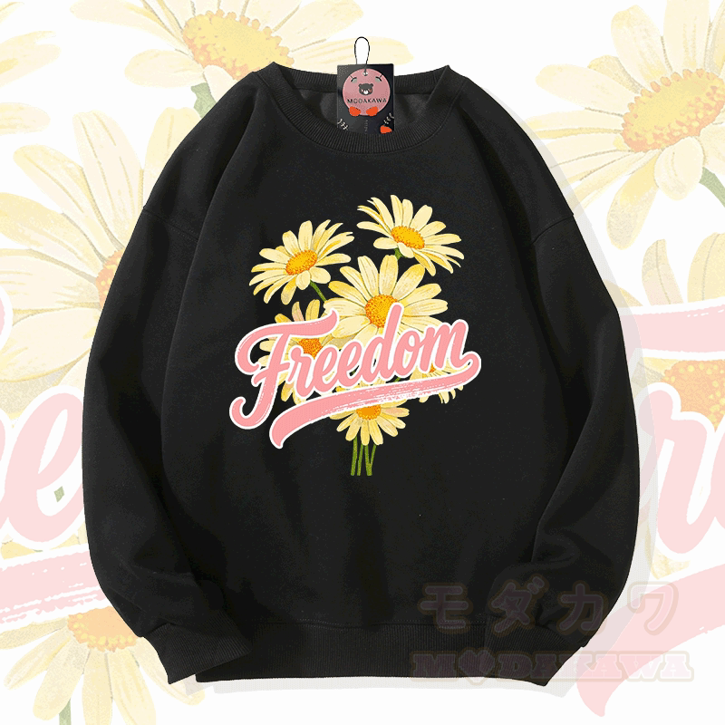 Modakawa Sweatshirt mit FREEDOM-Blumen-Grafik - Schwarz - 5XL - image 2