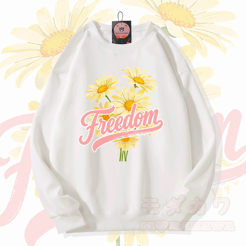 Modakawa Sweatshirt mit FREEDOM-Blumen-Grafik - Weiß - 5XL - image 1