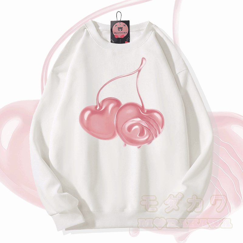 Modakawa Sweatshirt mit Kirschmotiv - Weiß - 5XL - image 1
