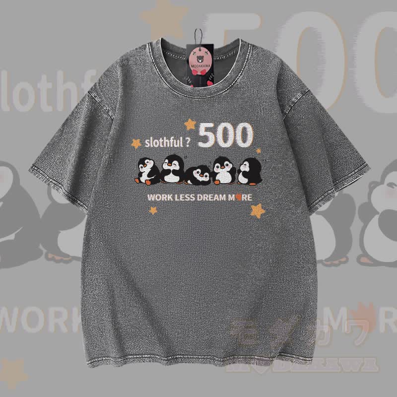 Faulpelz 500 Pinguin Grafik Modakawa Vintage gewaschenes T-Shirt aus 100% Baumwolle - Grau - 5XL - image 2