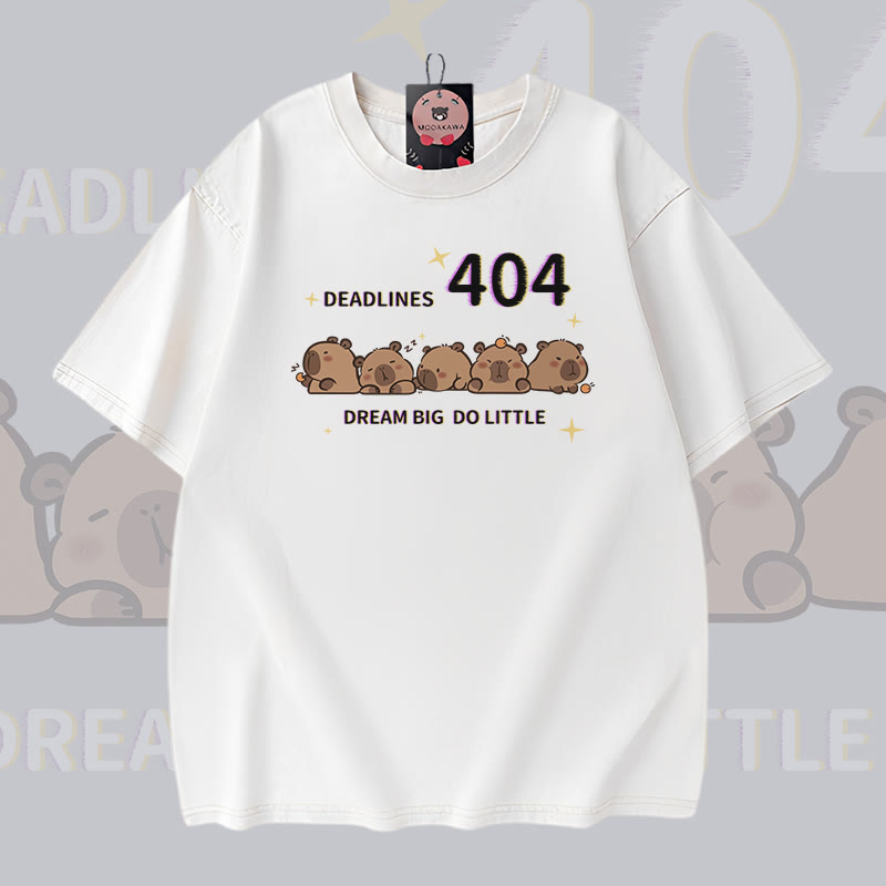 DEADLINES 404 Capybara Graphic Modakawa Vintage Washed 100% Cotton T-Shirt - White - 5XL - image 2