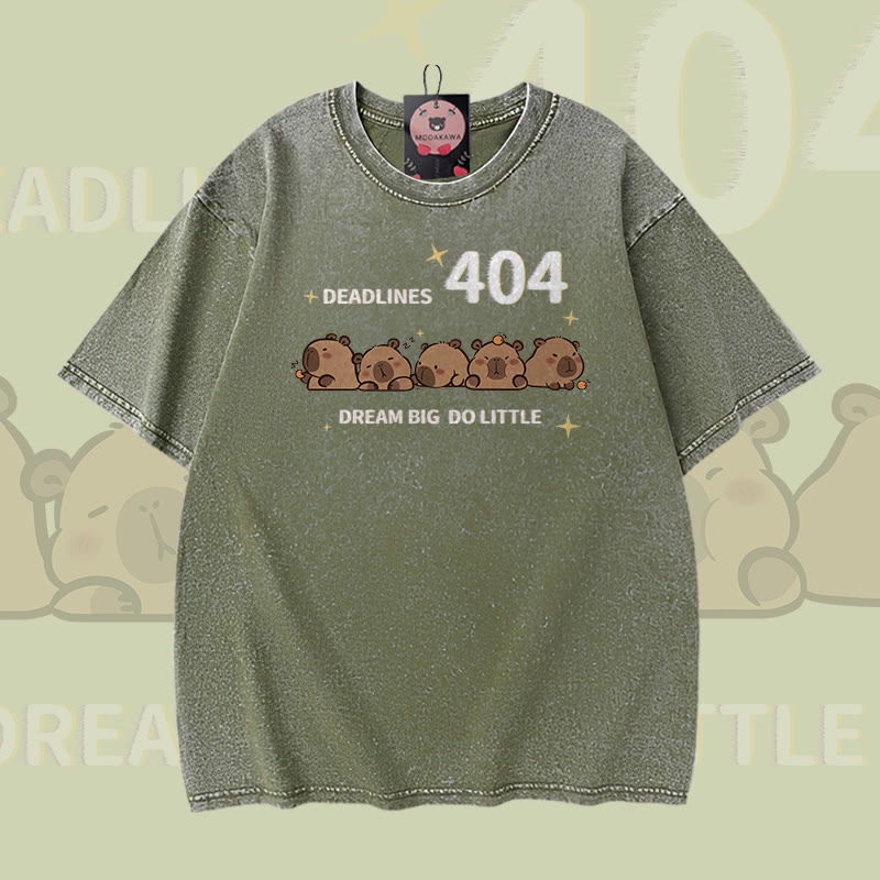 DEADLINES 404 Capybara Graphic Modakawa Vintage Washed 100% Cotton T-Shirt - Green - 5XL - image 1