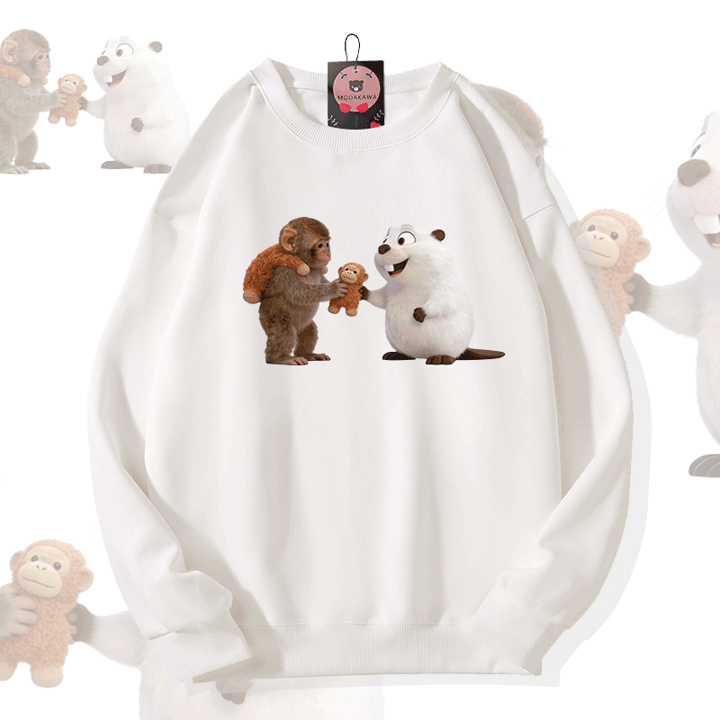 PUNCH Lustiges Affen-Kugelfisch-Modakawa-Sweatshirt - White - 5XL - image 1