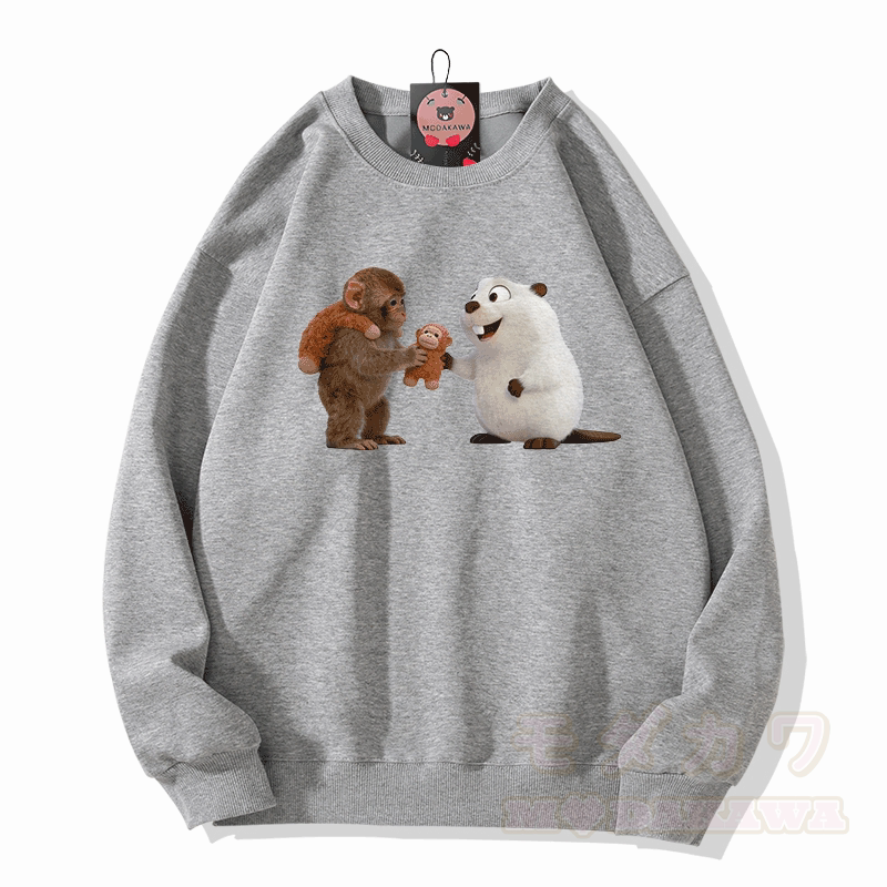 PUNCH Lustiges Affen-Kugelfisch-Modakawa-Sweatshirt - Grau - 5XL - image 4