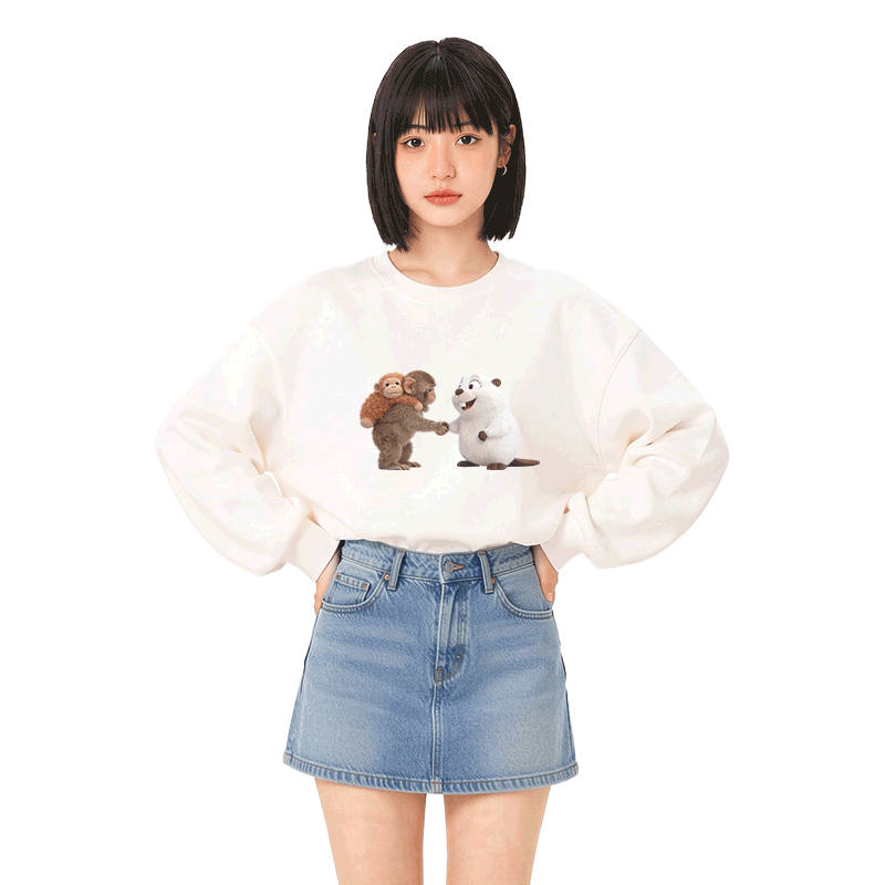 PUNCH Handshake Monkey Pufferfish Graphic Modakawa Sweatshirt - image 2
