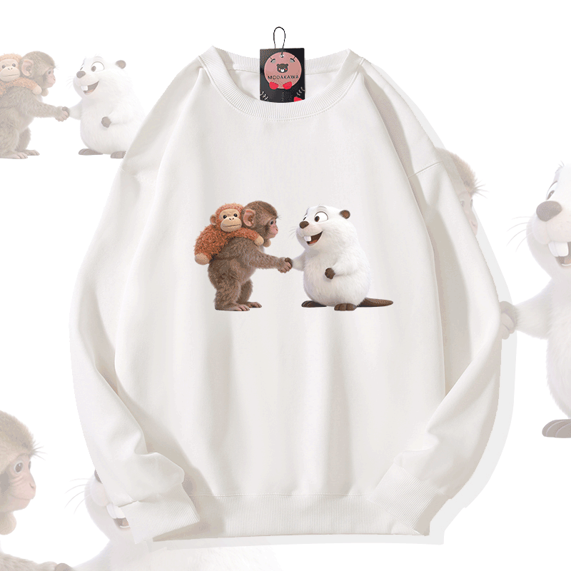 PUNCH Handshake Monkey Pufferfish Graphic Modakawa Sweatshirt - White - 5XL - image 1