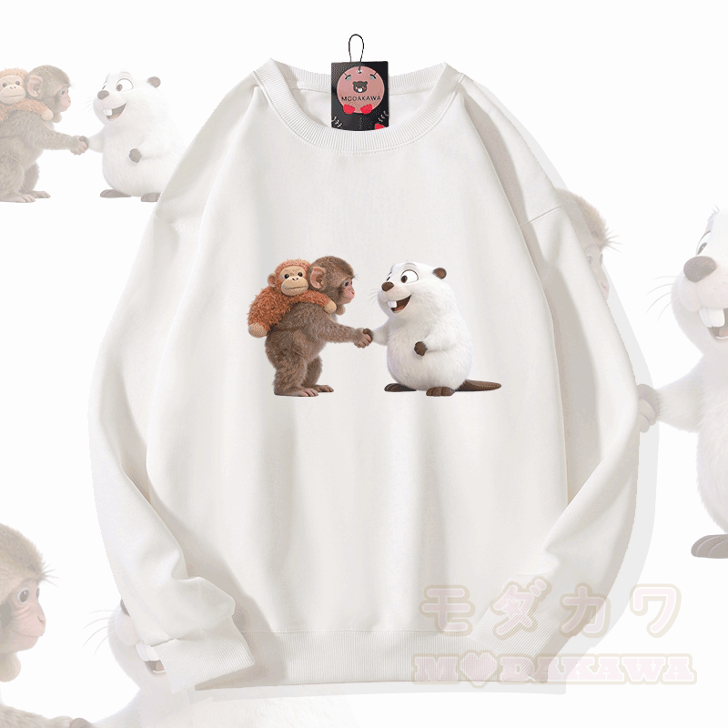 PUNCH Handshake Monkey Pufferfish Graphic Modakawa Sweatshirt - Weiß - 5XL - image 1